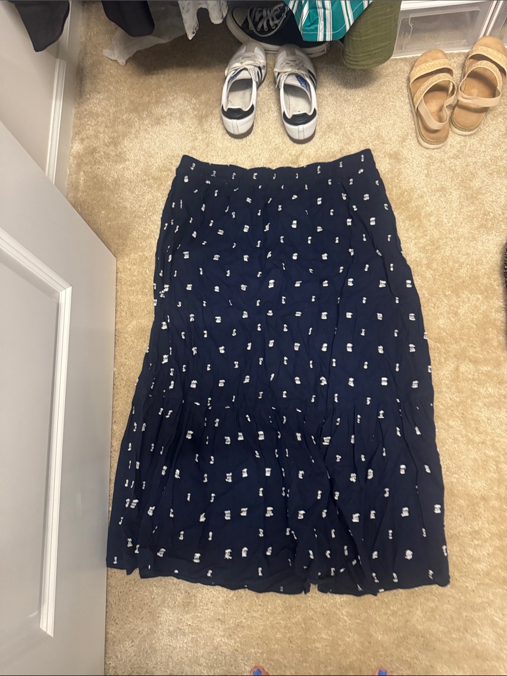 LOFT Navy Blue Printed Midi Skirt